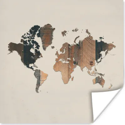 Produktbild von MuchoWow® Poster Weltkarte - Braun - Holz 50x50 cm - Wohnzimmerdekoration