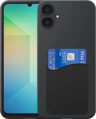 Image de Coque pour téléphone Samsung Galaxy A06 avec porte-cartes en silicone - Coque arrière flexible en silicone TPU avec porte-cartes en silicone - Noir - Smartphonica