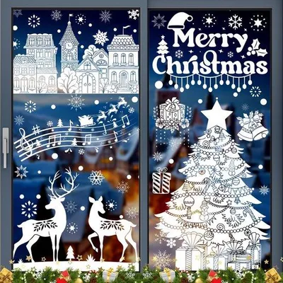 Produktbild von Weihnachtsdekoration - große weiße Fensterdekoration Weihnachten, leuchtende Weihnachtsfensterdekoration mit Glitzer, selbstklebende große Weihnachtsfensterdekoration Weihnachten, Fensterfolie Weihnachten, herstellbare Weihnachtsfensterdekoration