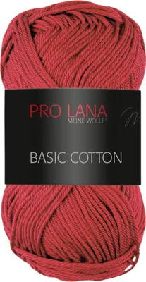 A ball of red yarn with a black label.