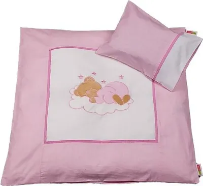 Produktbild von Bettwäsche für Stubenwagen Wickelauflagenbezug Sleeping Bear 80x80 30x40, Farbe:Rosa