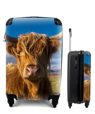 Produktbild von MuchoWow® Koffer Handgepäck Trolley Rollkoffer Kleine Reisekoffer mit 4 Rollen - Schottische Highlander - Tiere - Gras - Cabin Size < 55x40x23 cm & 55x40x20 cm - Fotokoffer - Kabinenkoffer - Boardgepäck - Reise-Box - Reisekoffer - Reisegepäck - Koffer mit Bild - Trolley für Kinder