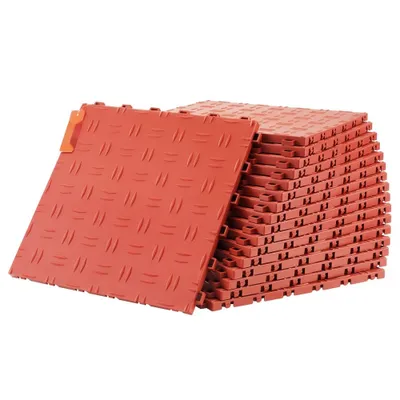 Obrázok produktu pre Sada podlahového príslušenstva pre garáže, 305 x 305 x 13,4 mm, priemyselná podlaha (sada 50 kusov) - protišmyková obojstranná konštrukcia - pre garáže, pivnice a dielne - červená