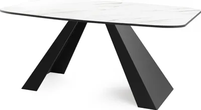Produktbild von Esstisch Monte im Modern Stil, Rechteckiger Tisch in Weißer Marmoroptik - Ausziehbar von 180 cm bis 220 cm, Pulverbeschichtete Schwarze Metallbeine - 180 x 90 cm - Marmor Weiß