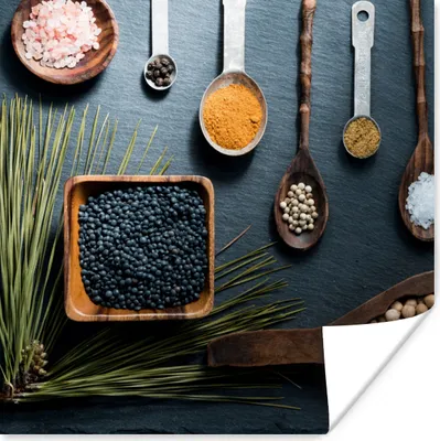 Produktbild von MuchoWow® Poster Kräuter - Löffel - Gewürze - Küche 75x75 cm - Wand Dekoration