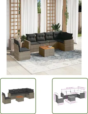 Produktbild von The Living Store 7-tlg. Garten-Sofagarnitur mit Kissen Grau Poly Rattan