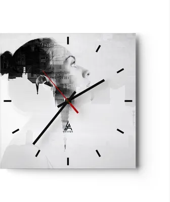 Produktbild von Wanduhr - Quadrat - Glasuhr - Frau modern - 30x30cm - Schleichendes Uhrwerk - Lautlos - zum Aufhängen bereit - Dekoration Modern - Wanddekoration aus Glas - C3AC30x30-3737