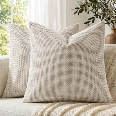 Image de Housse de coussin 40x40, couleur beige, en velours, pour canapé, coussin décoratif