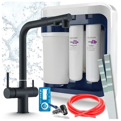 Produktbild von Ari 3-Wege-Küchenarmatur Venom, Schwarz Matt, Ausziehbare Spültischarmatur Im Set Mit Aquaphor Ro-202S Pro Wasserfiltersystem