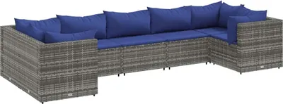 Produktbild von vidaXL 7-tlg. Garten-Lounge-Set mit Kissen Grau Poly Rattan