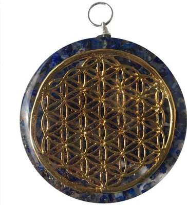 Produktbild von CHONIT Orgonit-Anhänger, Kristallhalskette mit Symbol Blume des Lebens u. Halsband und Tasche, EMF-Schutz, 5G-Schutz, EMF-Anhänger, Reiki-Anhänger, Großer Kristallstein (Blau)