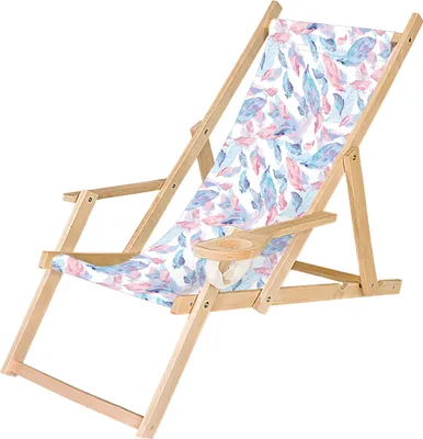 Produktbild von Holz Liegestuhl Klappbar Klappliegestuhl mit Armlehne und Getränkehalter Strandstuhl Motiv Federn [119]