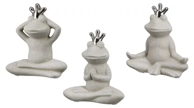 Imagen del producto de Figura de cerámica, sapo, "Yoga", color gris. Dimensiones: largo 6,5 cm, ancho 12 cm, alto 13 cm. Código: 32442. 4063387324424. Juego de 3 unidades (variedad de 3)