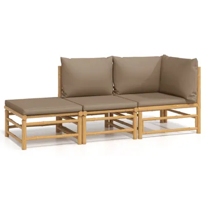Obrázok produktu pre vidaXL 3-dielna záhradná súprava s vankúšmi Taupe Bamboo