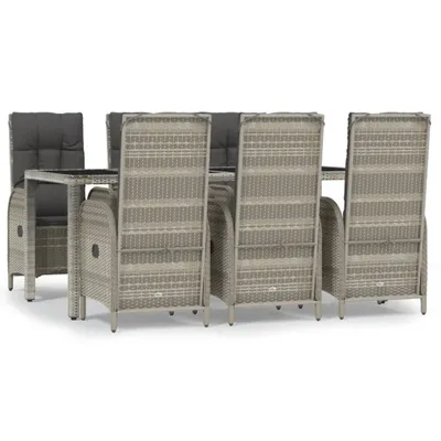Obrázek produktu pro vidaXL 7dílný zahradní jídelní set s polštáři Grey Poly Rattan