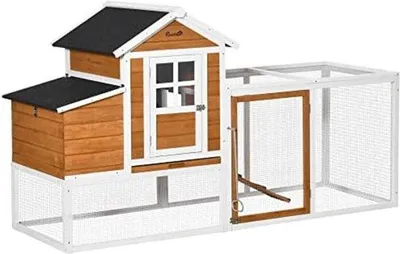 Produktbild von Famanu Hühnerhaus mit Auslauf - Hühnerstall für draußen - Hühnergehege - 76" x 31" x 44" - Weiß, Orange, Grau