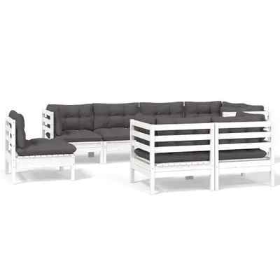 Produktbild von 8-tlg. Garten-Lounge-Set mit Kissen Weiß Kiefer Massivholz