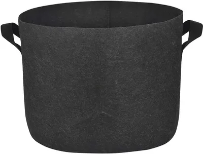 A black fabric grow bag with handles.