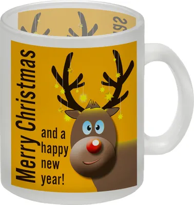 Produktbild von Rentier Motiv und Spruch Glas Tasse in Orange zum Thema Weihnachten