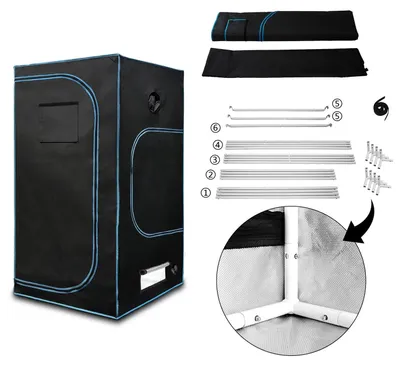 Obrázok produktu pre Growbox – pestovateľský stan – 100 × 100 × 200 cm – oxfordská tkanina – priehľadné okienko – zvýšený podlahový rám – sada náradia – biela