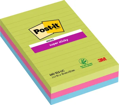 Produktbild von Post-It 7100235020, Rechteck, Blau, Grün, Pink, Papier, 101 mm, 152 mm, 90 Blätter