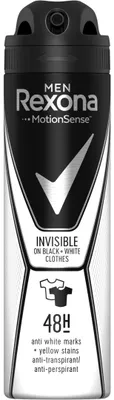 Obrázek produktu pro Rexona Men invisible on black+white clothes antiperspirant, Pánské, Antiperspirant, Sprejový deodorant, Sprej, 150 ml, 48 h