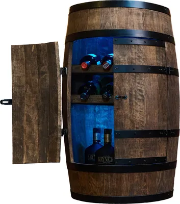 Immagine prodotto di CREATIVE COOPER Portabottiglie in legno con ante e LED RGB - divanetto per il vino - portabottiglie per alcolici - botte in legno - mobili ricavati da botti - cantinetta - mobile bar per il vino - mobile bar con ante - 80 cm wengé