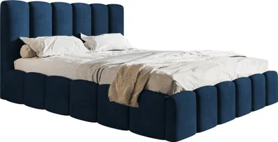 Produktbild von Polsterbett 140x200 Palermo - Doppelbett mit Bettkasten und Metall Lattenrost, Schaumstoff - Samtstoff Dunkelblau