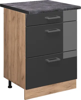 Produktbild von Küchenunterschrank Vicco R-Line Anthrazit Hochglanz 60 cm mit Schubladen, AP Anthrazit, Model 45582