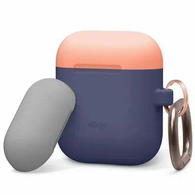 Produktbild von Elago Duo Hang Case für AirPods 2 / AirPods 1 Body-Jean Indigo / Top-Peach und Medium Grey