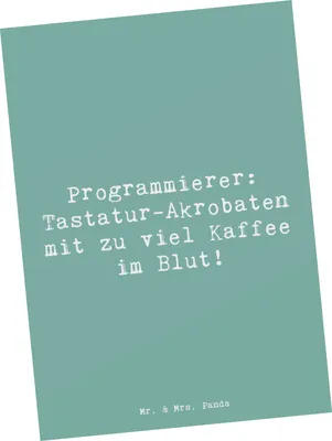 Produktbild von Mr. & Mrs. Panda Postkarte Spruch Programmierer Kaffeeheld - Meeresbrise - Geschenk, Ansichtskarte, Beruf, Geschenke für Berufstätige, Postkarten, Akrobat, Berufspassion