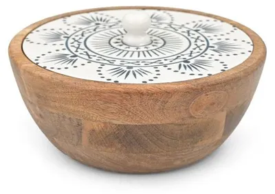 Imagen del producto de Only Natural – Cuenco de madera con tapa – Blanco – 24 × 24 × 12 cm