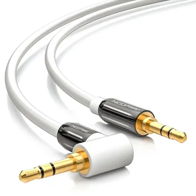 Produktbild von deleyCON 1,5m Klinkenkabel 3,5mm AUX Stereo, 1x 90° gewinkelt - Weiß
