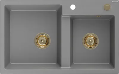 Produktbild von Mexen Tomas 2-Becken-Granit-Spülbecken 800 x 500 mm, Grau, Siphon Gold - 6516802000-71-G