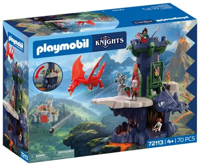 Produktbild von Knights Turm mit Drachen Zugbrücke und Drachenkopf-Höhle Ritterburg Spielzeug für Kinder ab 4 Jahren 72113 Drachenritterturm