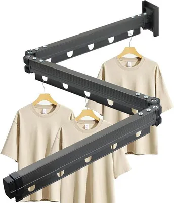 Zdjęcie produktu dla Składany wieszak do suszenia ubrań - do montażu na ścianie - 126 cm - ciemnoszary - aluminium