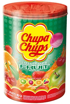 Zdjęcie produktu dla Chupa Chups Fruit Ball Lolly Apple Strawberry Orange Kische puszka 1200g