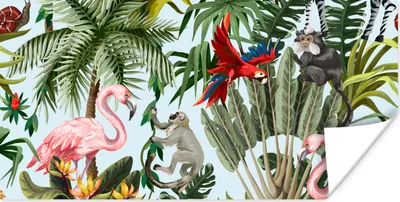 Produktbild von MuchoWow® Poster Dschungel - Tiere - Mädchen - Kinder - Jungen - Flamingo - Papagei 40x20 cm - Poster für die Wand - Poster Schlafzimmer