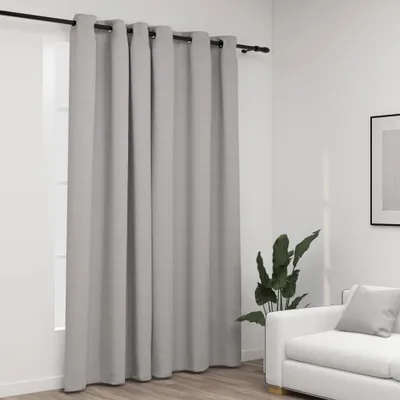 Image de The Living Store Rideau occultant avec œillets aspect lin gris 290x245 cm