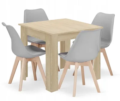 Immagine prodotto di Set tavolo quadrato 80x80 rovere sonoma + 4 sedie grigio MARK