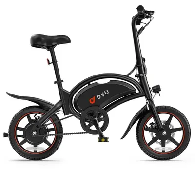 Obrázok produktu pre DYU D3S - Elektrický skladací bicykel vrátane reťazového zámku - 14 palcov - Motor 250W - Dojazd 40 km - Kotúčové brzdy - Batéria 360Wh - Nízky nástup - Čierna