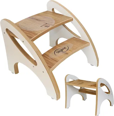 Produktbild von Skyline Tritthocker für Kinder, Tritt-Schemel, Kinderschemel mit 2 Stufen, mit Antirutschmatte und Griff, multifunktional, für Badezimmer, Küche, Kind