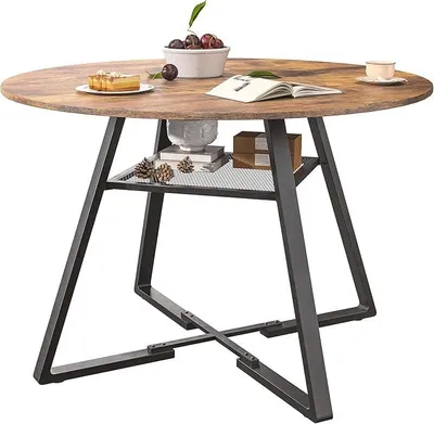 Zdjęcie produktu dla Okrągły stół jadalny, 120 cm, okrągły stół, stół kuchenny, stół z półką, stół do salonu, stół jadalny, dla 4-6 osób, styl industrialny (brązowy, średnica 120 cm)
