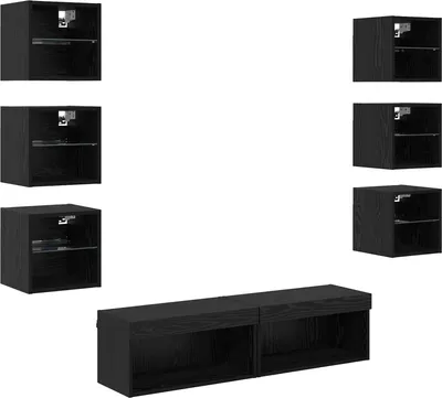 Produktbild von vidaXL TV-Schränk mit LED-Lichtleisten 8 pcs Schwarz Eichen-Optik Glas
