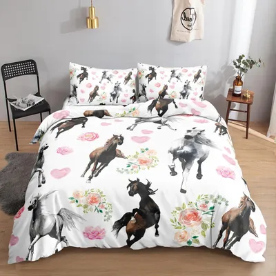 Produktbild von Bettwäsche-Set Ölgemälde Pferd 155x220cm 2x80x80cm Mikrofaser 3-teilig