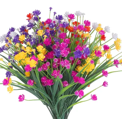 Produktbild von 10 Bündel künstliche Kunstblumen, UV-beständige Pflanzen für den Außenbereich, künstliches Grün aus Kunststoff für drinnen und draußen, Hängepflanzen, Garten, Veranda, Fensterbank, Zuhause, Hochzeit, Bauernhofdekoration
