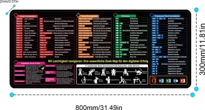 Produktbild von STILVORA Mauspads, Gaming & Office Mauspad 300*800*2mm, Rutschfeste Schreibtischunterlage mit Excel Shortcuts, ideal für Büro, Homeoffice und Gaming, groß & komfortabel