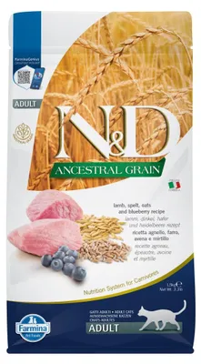 Productafbeelding van FARMINA N&D ANCESTRAL GRAIN Kattenvoer, lam, spelt, havermout en bosbessen, voor volwassen katten, 1,5 kg