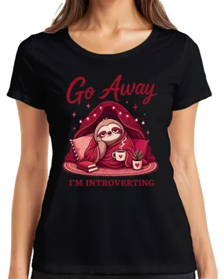 Produktbild von Go Away I'M INTROVERTING Faultier Statement Sarkasmus Kaffee Chill Damen T-Shirt, Schwarz, M