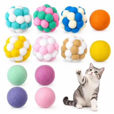 12 Katzenbälle: 6 Wollbälle & 6 Glöckchenbälle, bunt